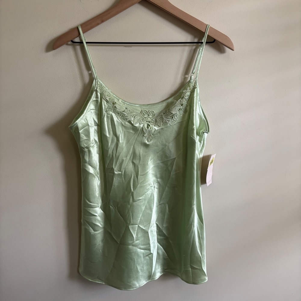 Cabernet Mint Green Satin Lace Trim Camisole Tank Top NWT Size L